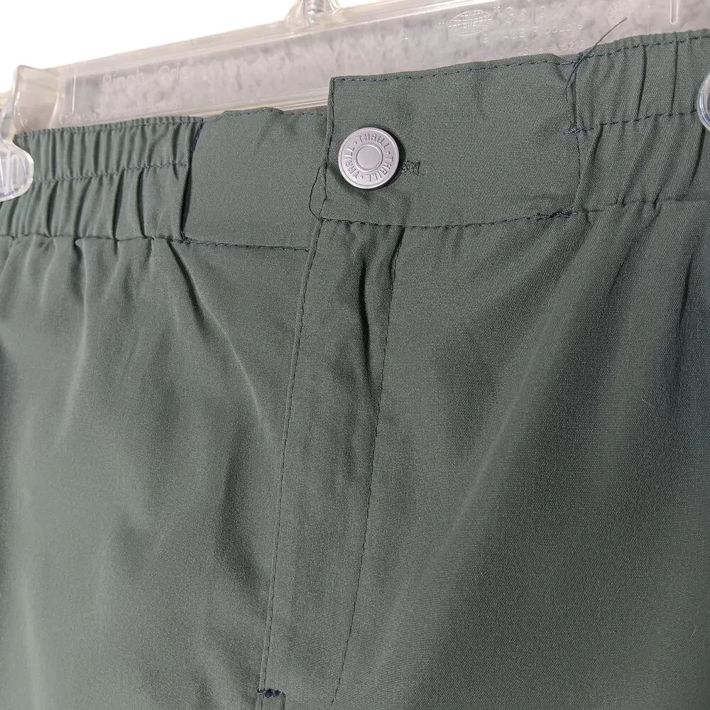 Thrill Olive Green Shorts Size 1X Zip and Button Elastic Waist Sides and Pockets